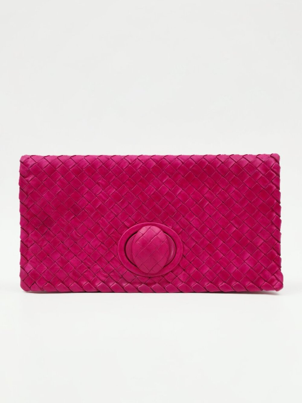 Bottega Veneta Intrecciato Pink Leather Clutch Bag Woven Wallet Purse